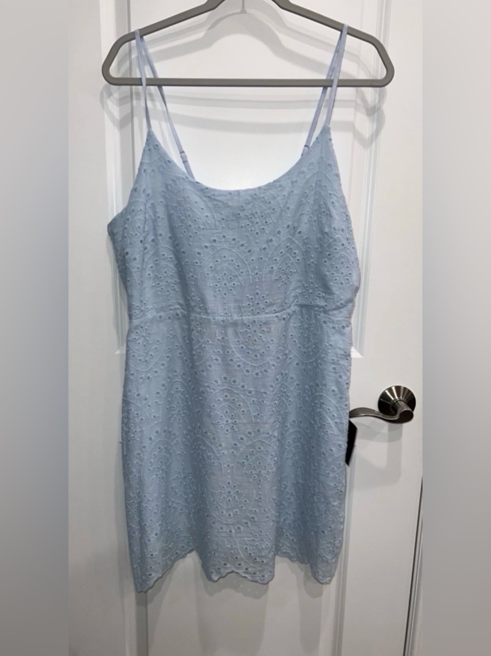 Lulus Women’s Modern Romantic Light Blue Eyelet Lace Mini Dress Size XL New